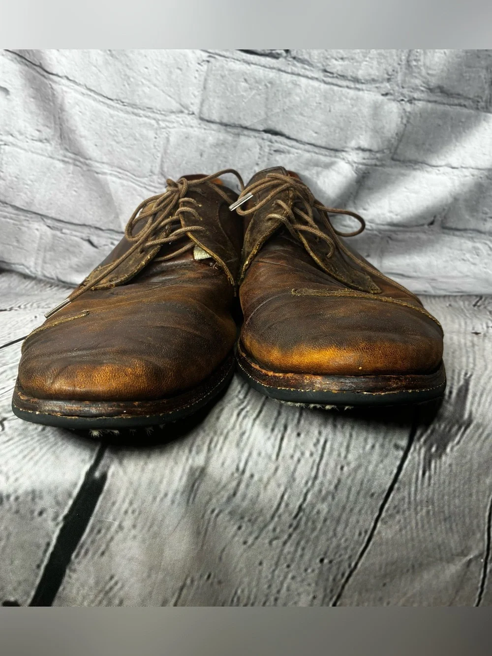 Patina Distressed Brown Leather Lace Up Soft Steampunk Suede Heel Oxfords Sz 10